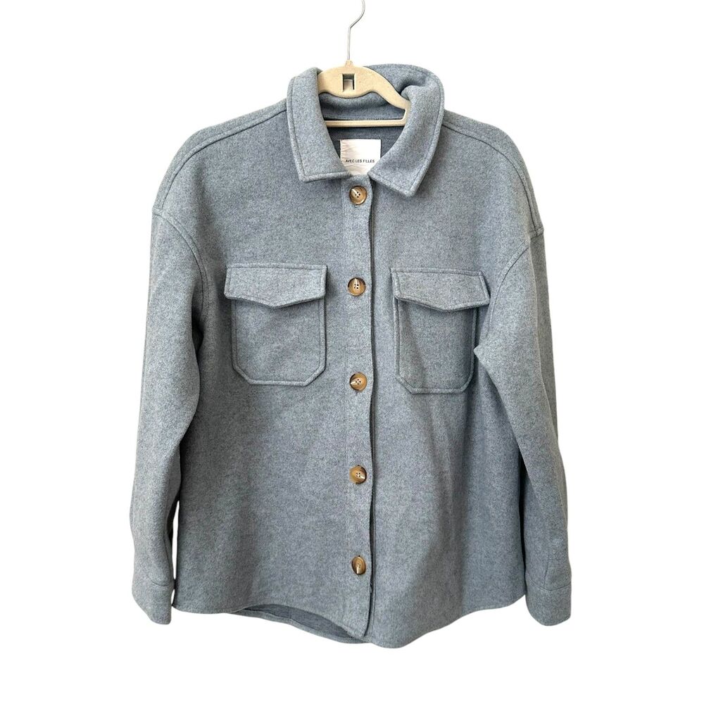 AVEC LES FILLES Buttoned Shacket Light Blue NWOT Sz Small